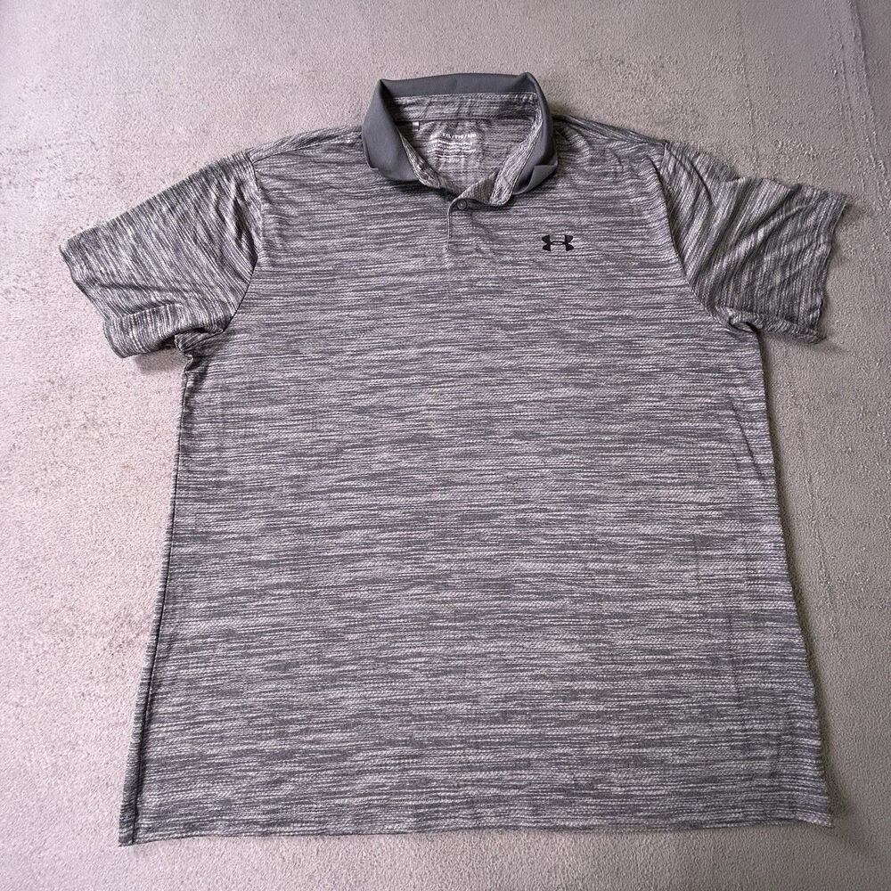 Under Armour Polo Shirt Mens XXL Grey Heathered Performance Short Sleeve Golf